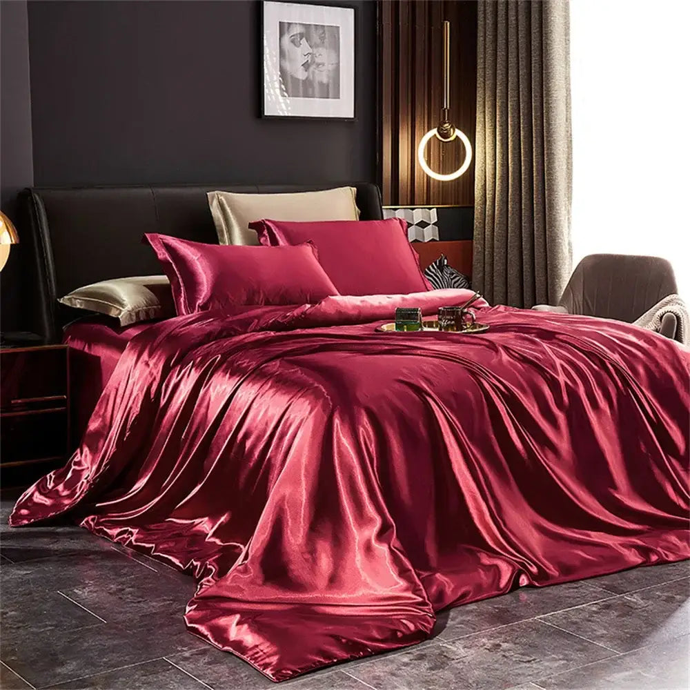 Luxury black satin duvet cover bedding set bedroom sheets