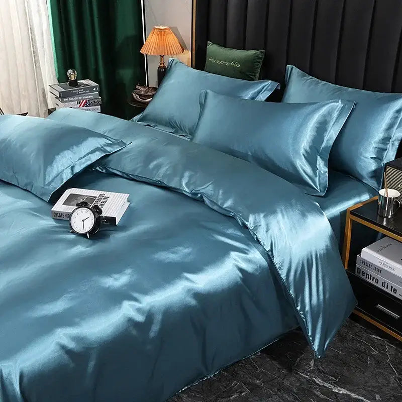Luxury purple satin duvet cover and bed sheet set bedroom bedding