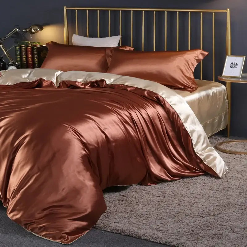 Luxury crimson satin silk duvet cover set bedroom bedding