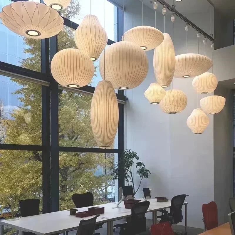 Modern ribbed white led pendant lamp – dining room geometric light