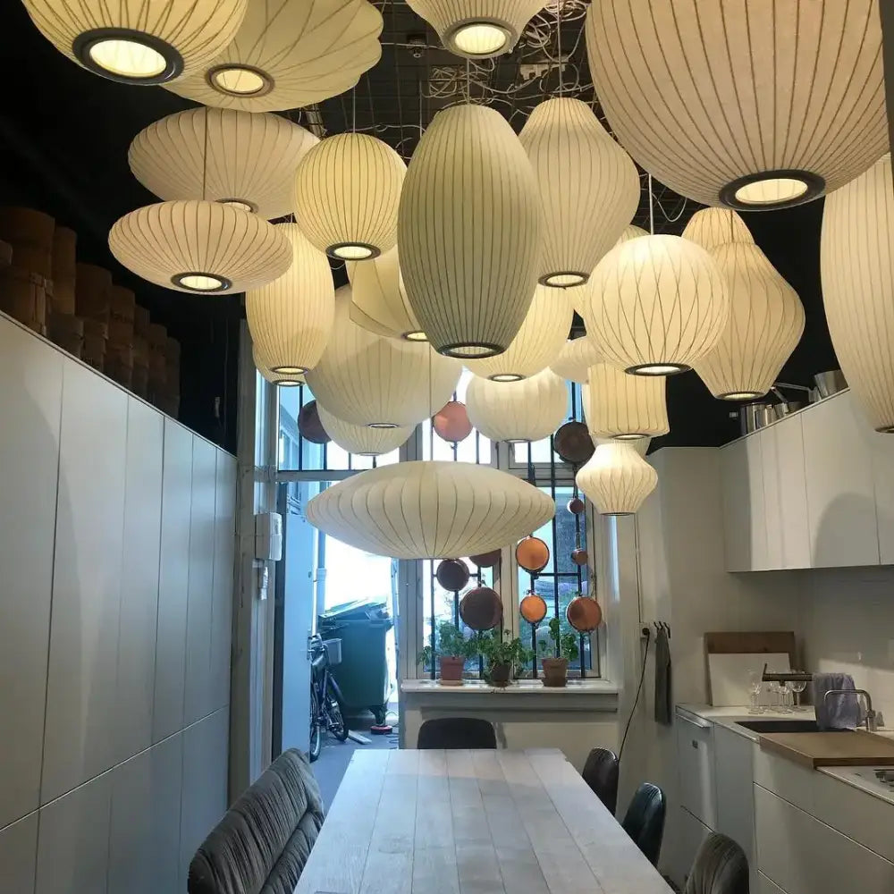 Modern ribbed white led pendant lamp – dining room geometric light