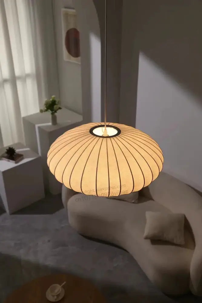 Modern ribbed white led pendant lamp – dining room geometric light