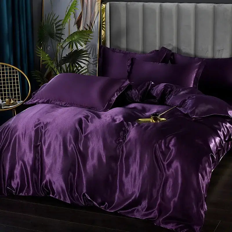 Luxury teal satin duvet cover bedroom bedding set