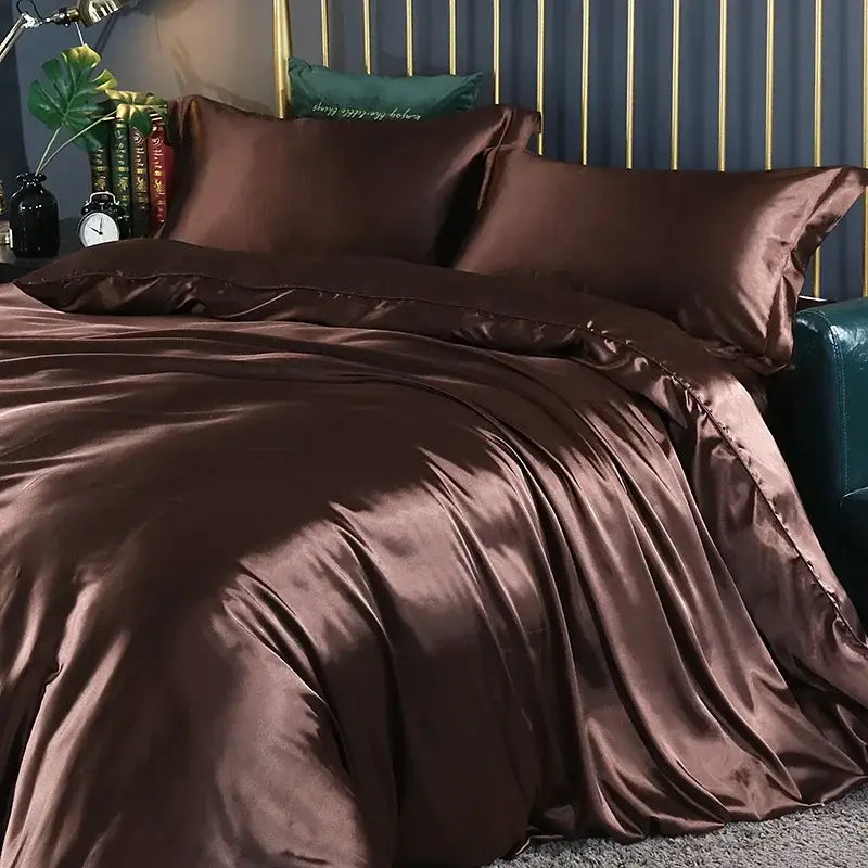 Luxury pink satin duvet cover set bedroom bed sheet and pillowcases