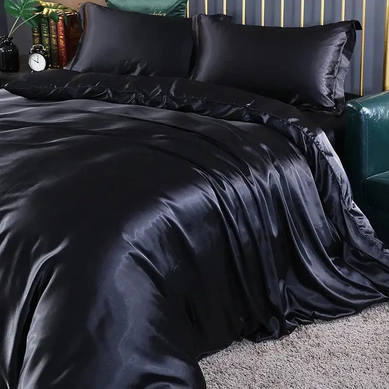 Luxury pink satin duvet cover set bedroom bed sheet and pillowcases