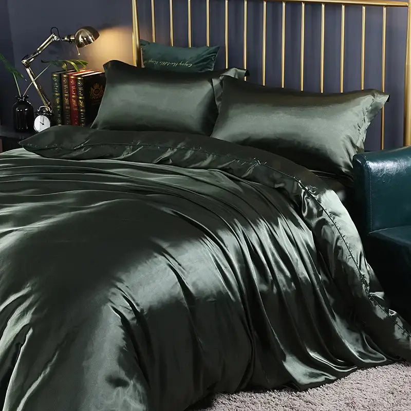 Luxury fuchsia satin duvet cover bedroom bedding set