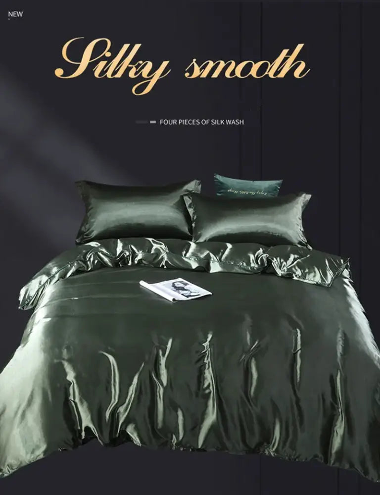 Luxury chocolate brown satin duvet cover bed sheet set bedroom bedding