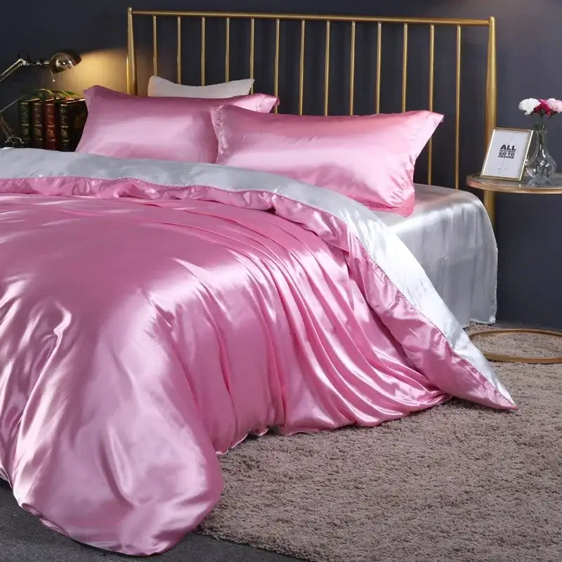 Luxury chocolate brown satin duvet cover bed sheet set bedroom bedding