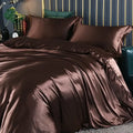 Luxury chocolate brown satin duvet cover bed sheet set bedroom bedding