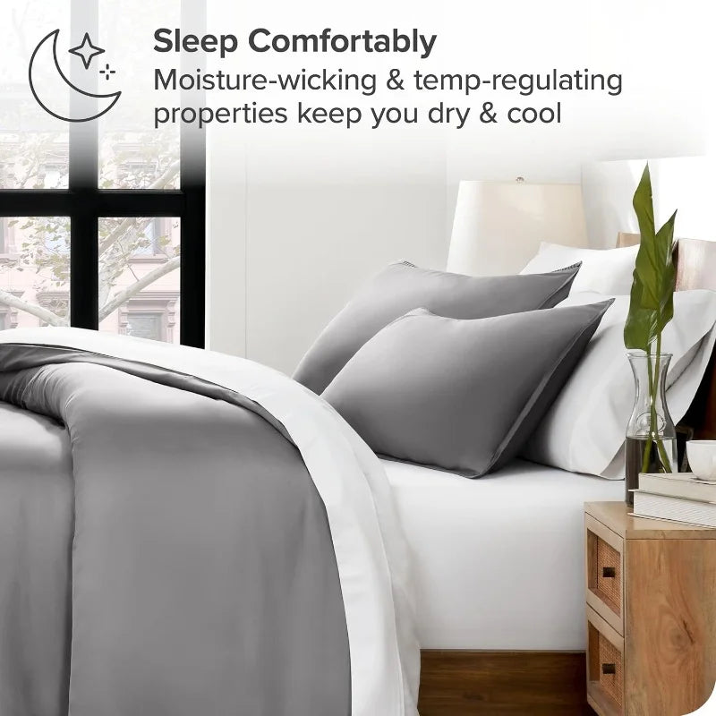 Blue satin silky cooling duvet cover set bedroom bedding