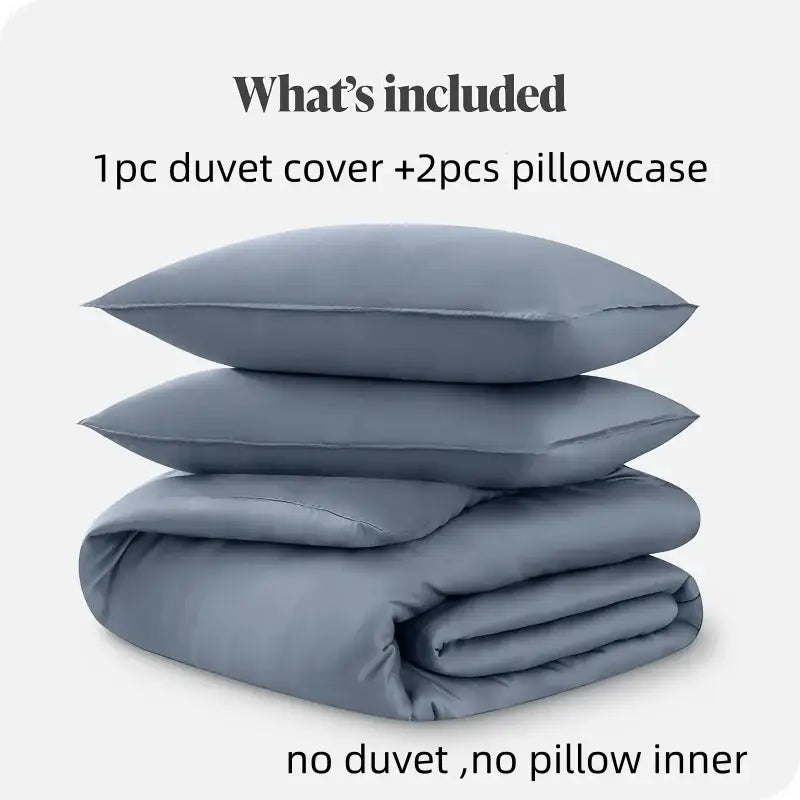 Blue satin silky cooling duvet cover set bedroom bedding
