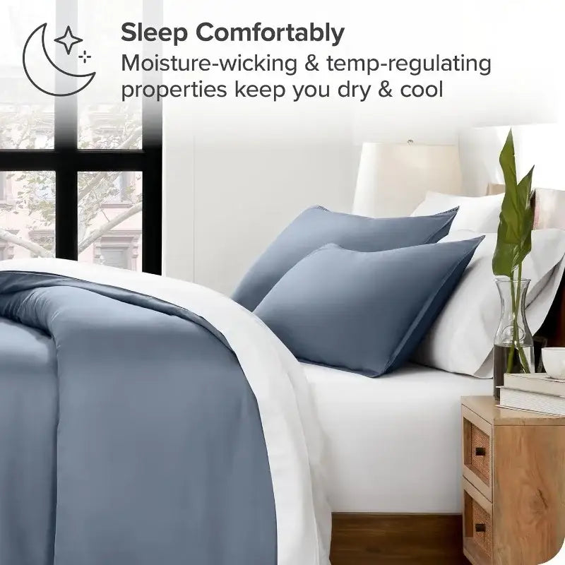 Blue satin silky cooling duvet cover set bedroom bedding