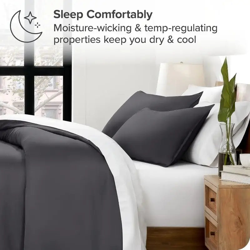 Blue satin silky cooling duvet cover set bedroom bedding