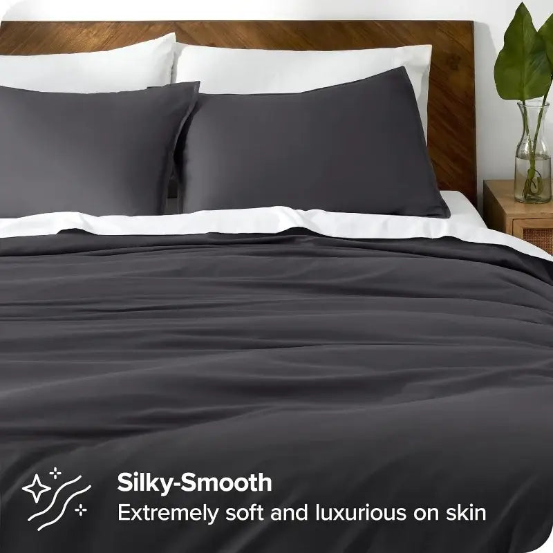Blue satin silky cooling duvet cover set bedroom bedding