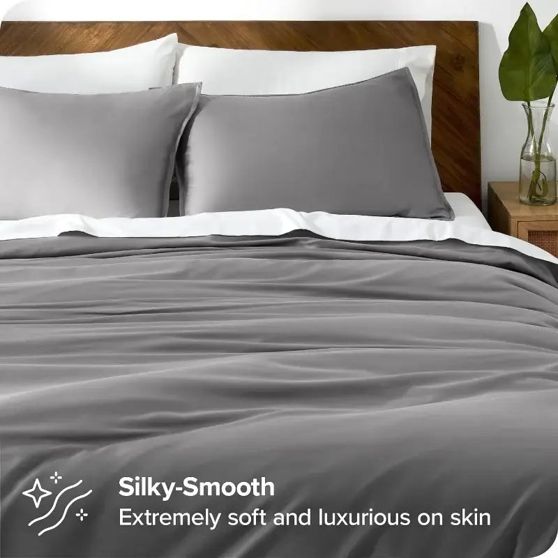 Blue satin silky cooling duvet cover set bedroom bedding