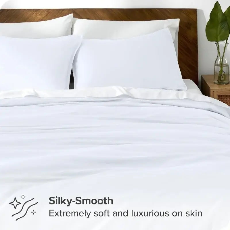 Blue satin silky cooling duvet cover set bedroom bedding