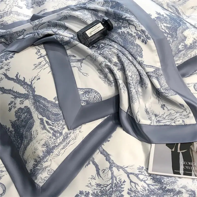 Toile blue & white eucalyptus fiber duvet cover bedroom set