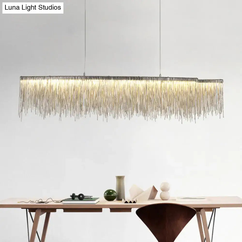 Modern silver tassel led pendant light dining room fringe design