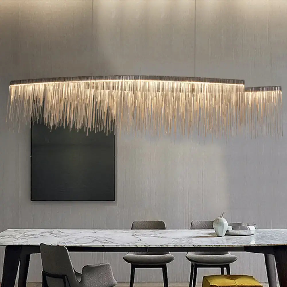 Modern silver tassel led pendant light dining room fringe design