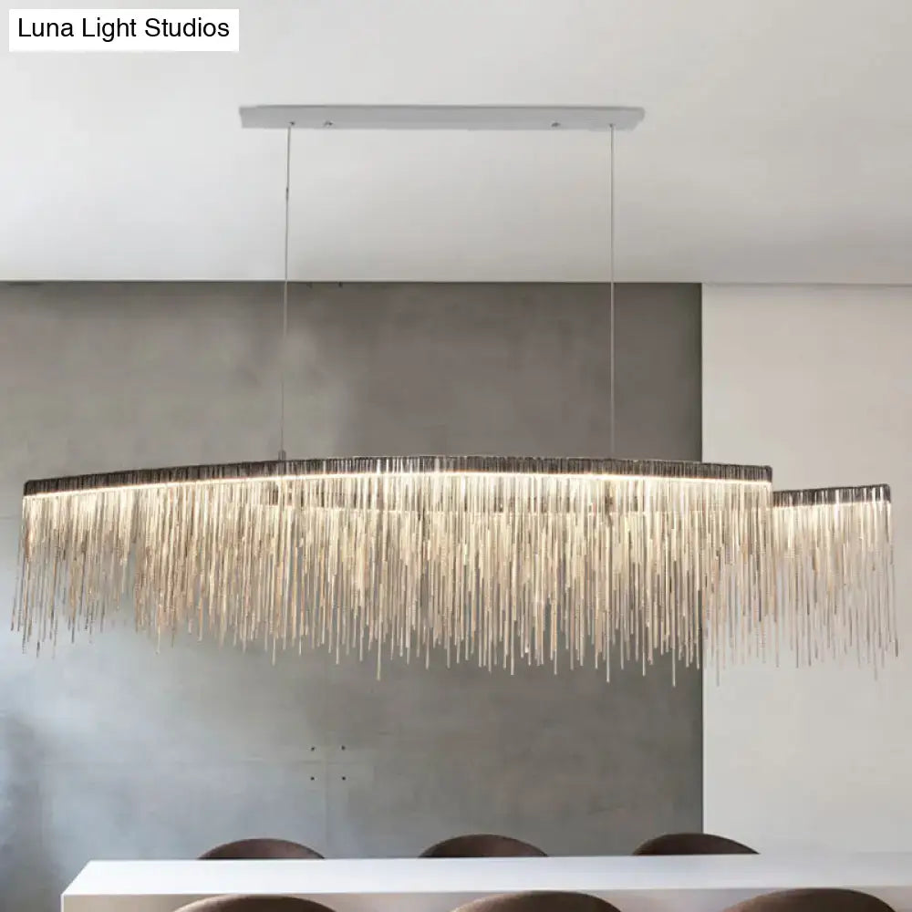 Modern silver tassel led pendant light dining room fringe design