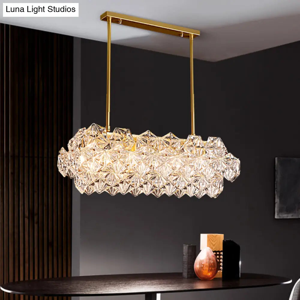 DecorBites™ Sleek 4-Bulb Snowflake Crystal Pendant Light Fixture: Modern Clear Oblong Design for Hanging Island