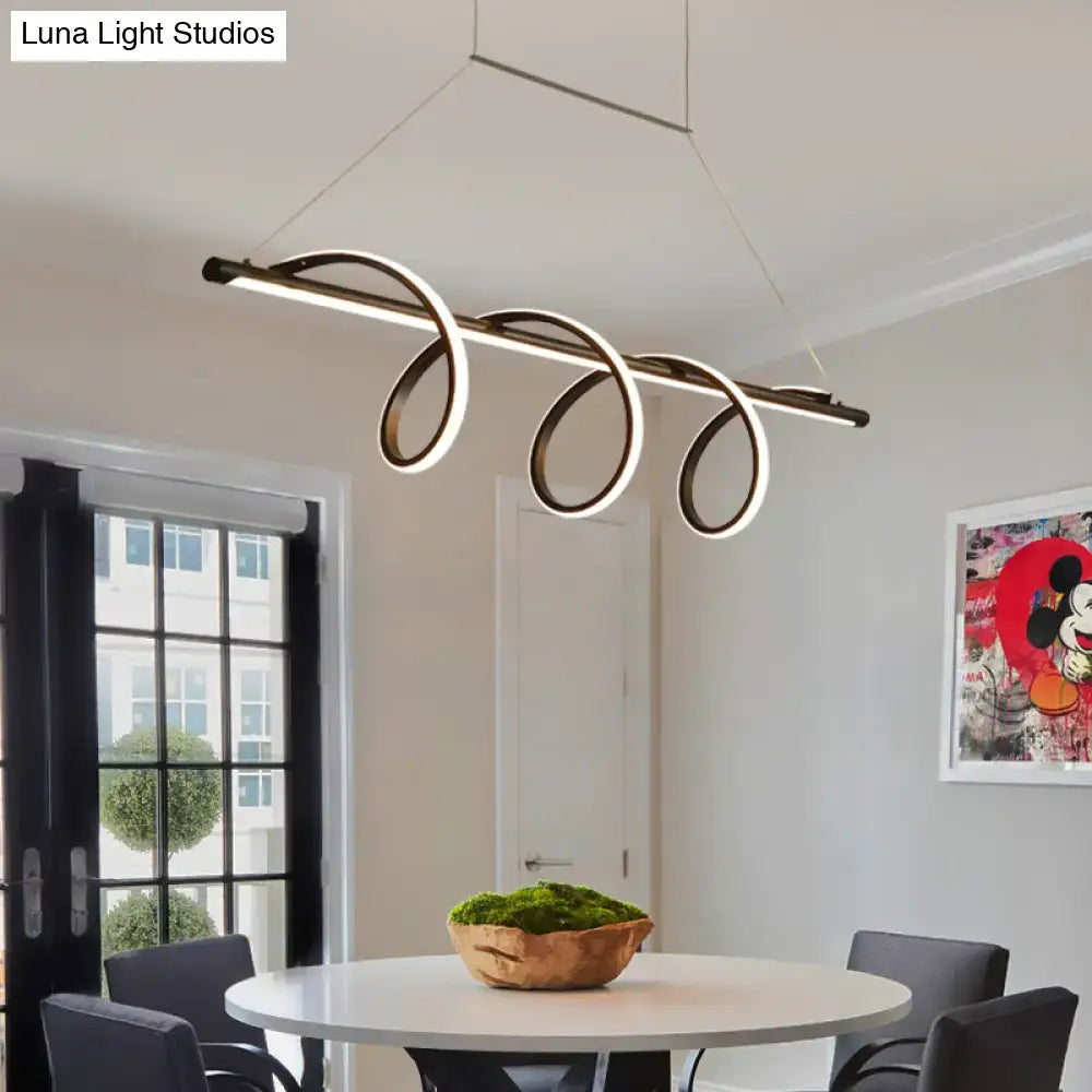 Modern black & white spiral led light dining room pendant