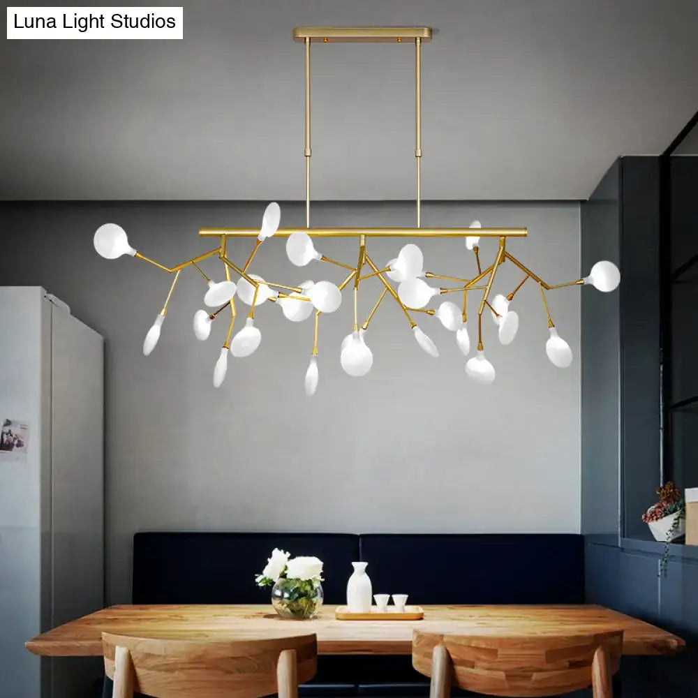 Gold branching opal glass pendant light dining room chandelier