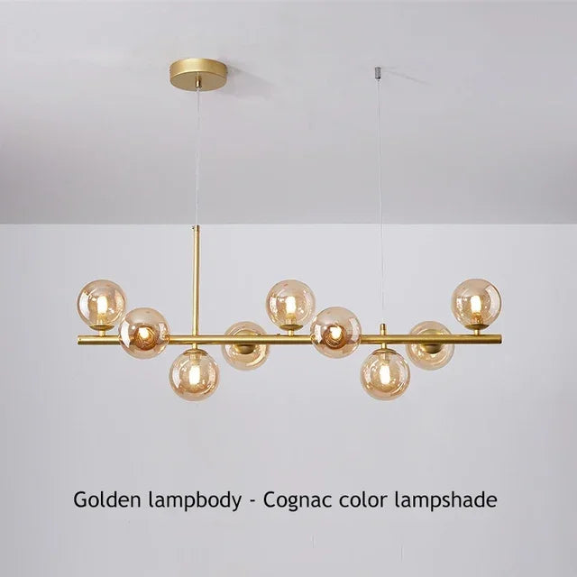 Sleek black metal glass ball chandelier for dining room