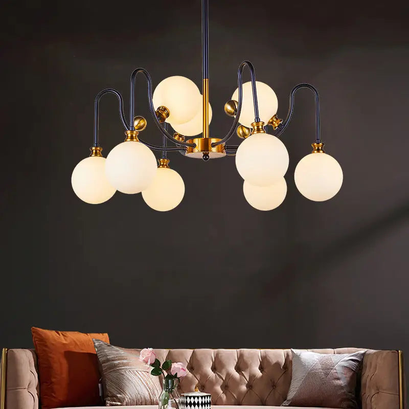 Modernist black & gold opal glass pendant chandelier – living room