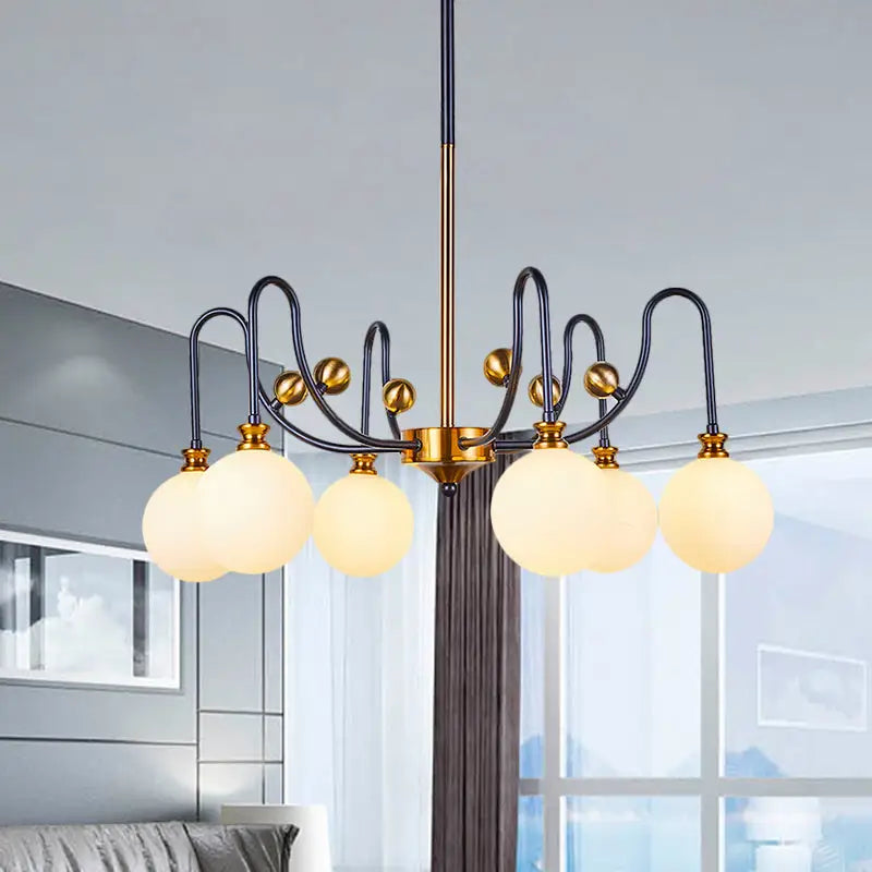 Modernist black & gold opal glass pendant chandelier – living room