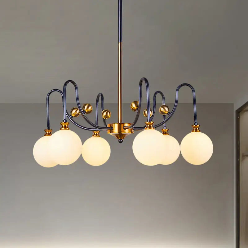 Modernist black & gold opal glass pendant chandelier – living room
