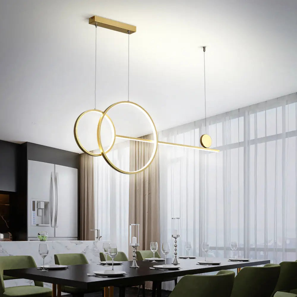 DecorBites™ Sleek Ring and Linear LED Hanging Lamp: Minimalistic Metal Chandelier for Dining Rooms and Islands