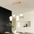 Modern wooden led ceiling light with cream glass shade dining room