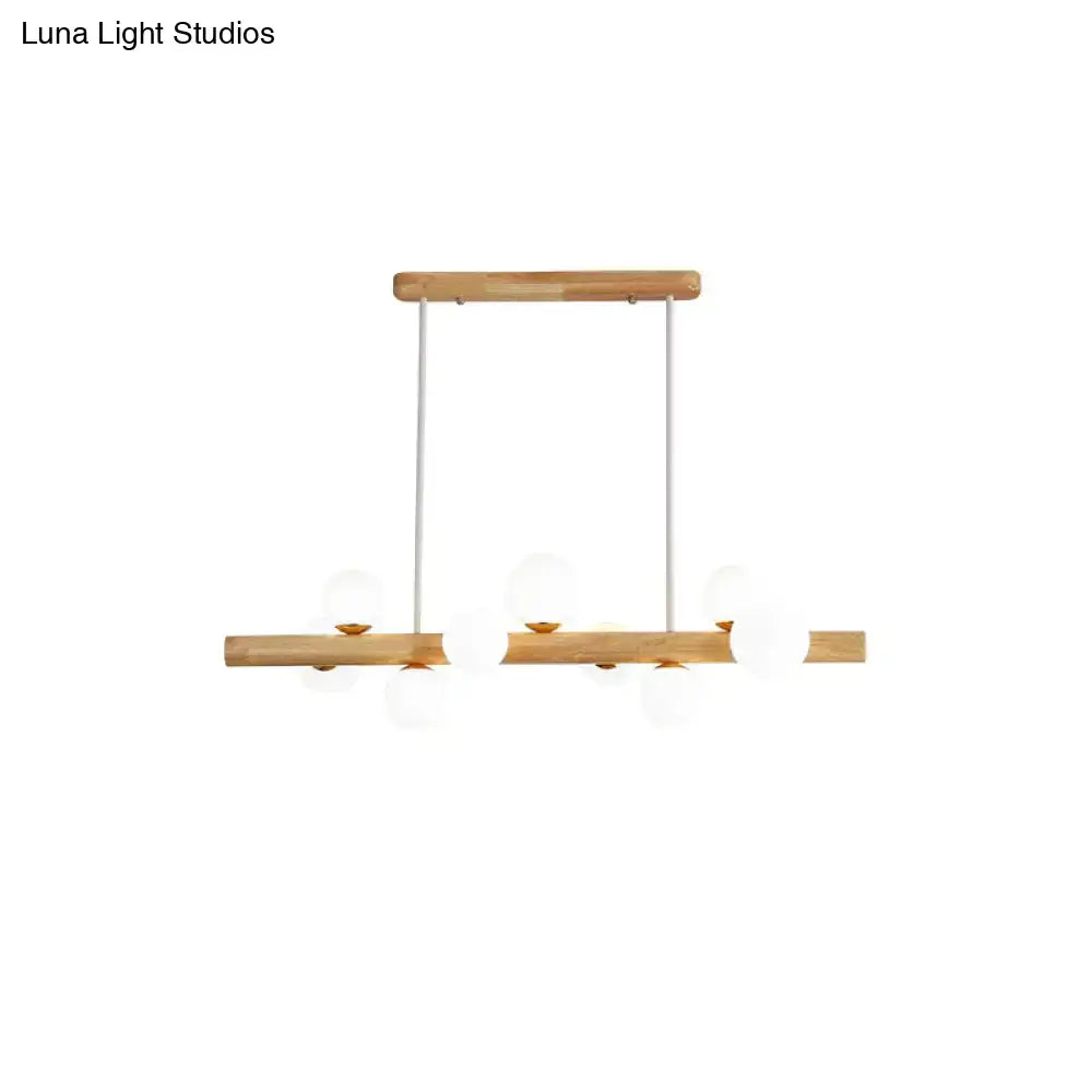Modern wooden led ceiling light with cream glass shade dining room