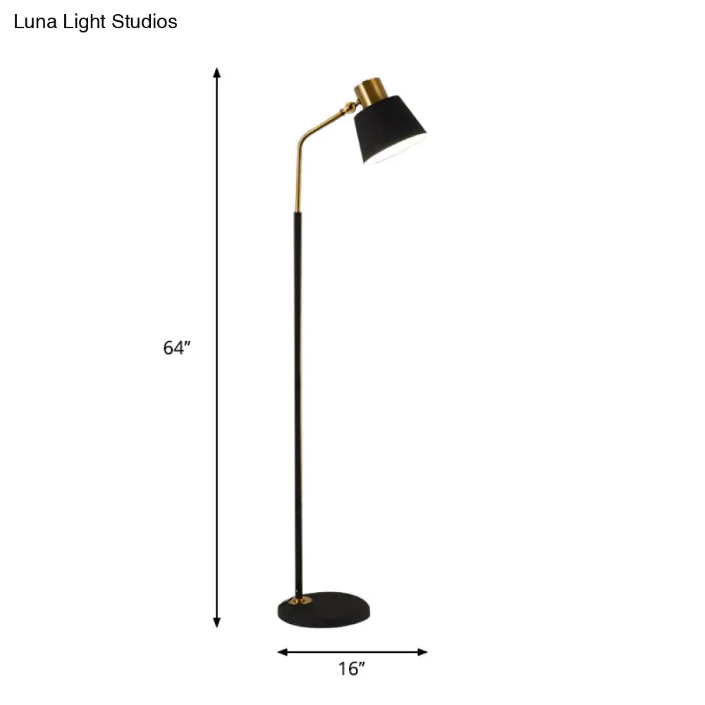 DecorBites™ Small Barrel Black Floor Lamp with Modernist Metallic Stand – Ideal for Bedroom Lighting