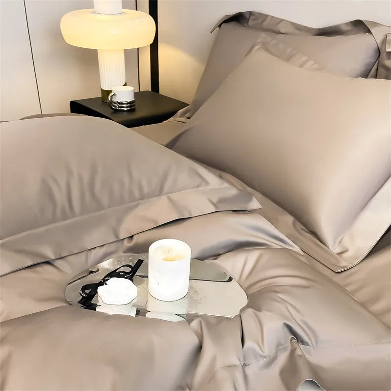 Silver gray satin 1000tc duvet cover set bedroom bedding
