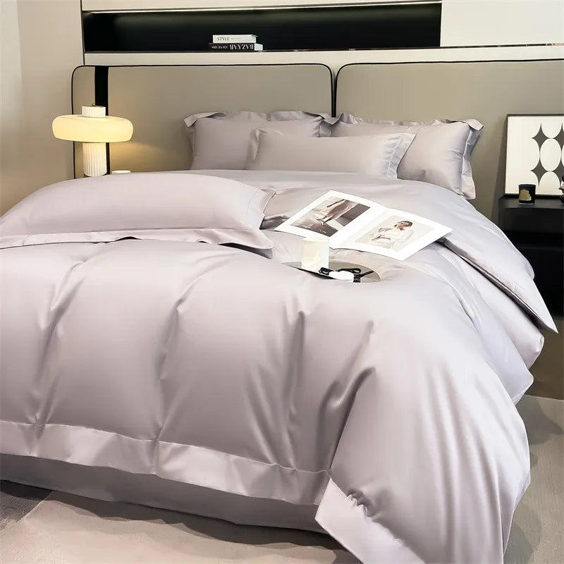 Silver gray satin 1000tc duvet cover set bedroom bedding