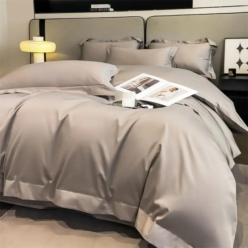 Silver gray satin 1000tc duvet cover set bedroom bedding