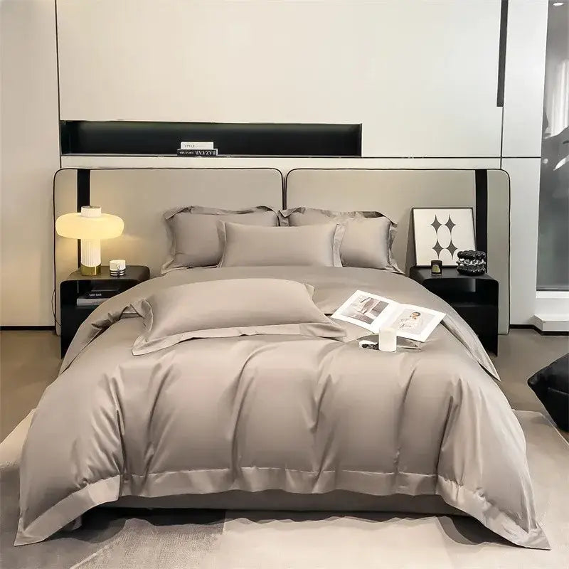 Silver gray satin 1000tc duvet cover set bedroom bedding