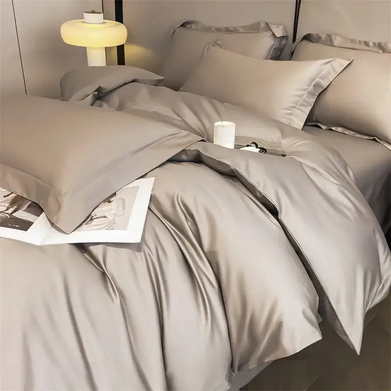 Silver gray satin 1000tc duvet cover set bedroom bedding