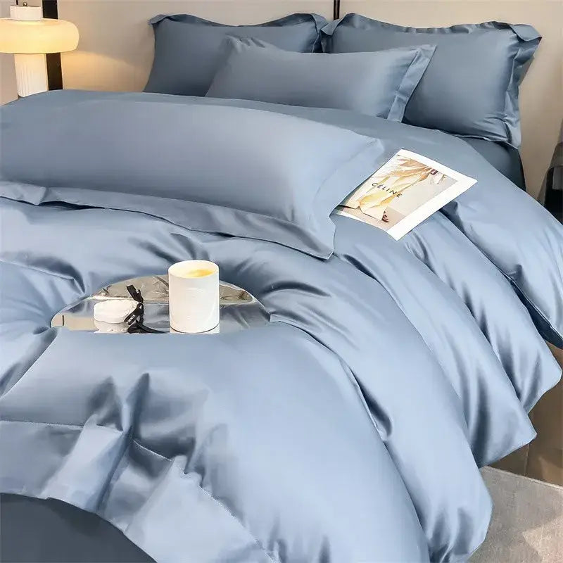 Silver gray satin 1000tc duvet cover set bedroom bedding