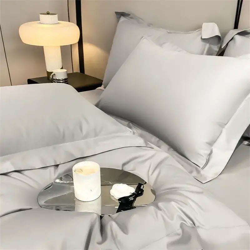 Silver gray satin 1000tc duvet cover set bedroom bedding