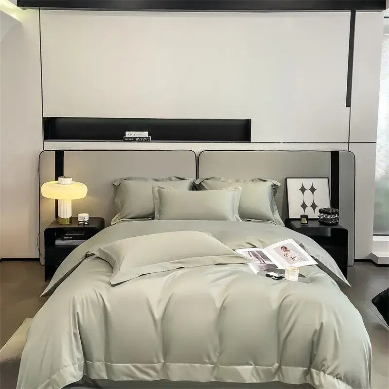 Silver gray satin 1000tc duvet cover set bedroom bedding