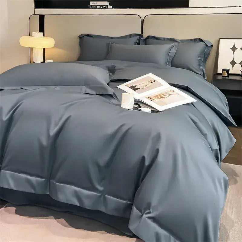 Silver gray satin 1000tc duvet cover set bedroom bedding