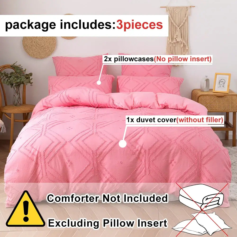 Beige quilted geometric duvet cover set bedroom frayed texture