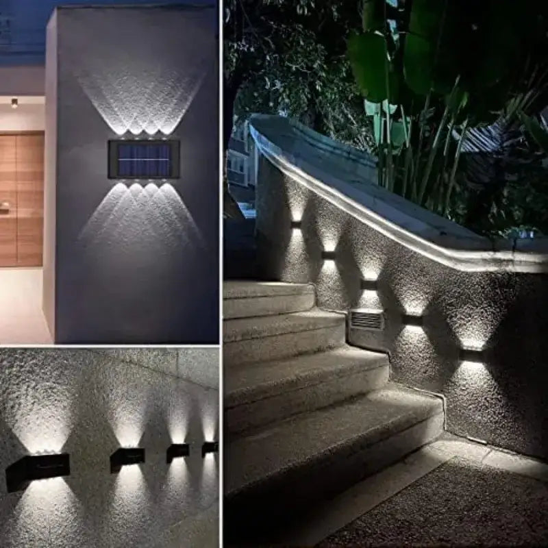 Modern black rectangular solar led outdoor wall lights garden patio