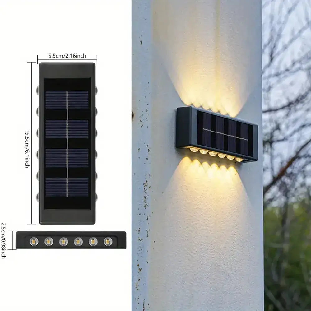 Modern black rectangular solar led outdoor wall lights garden patio
