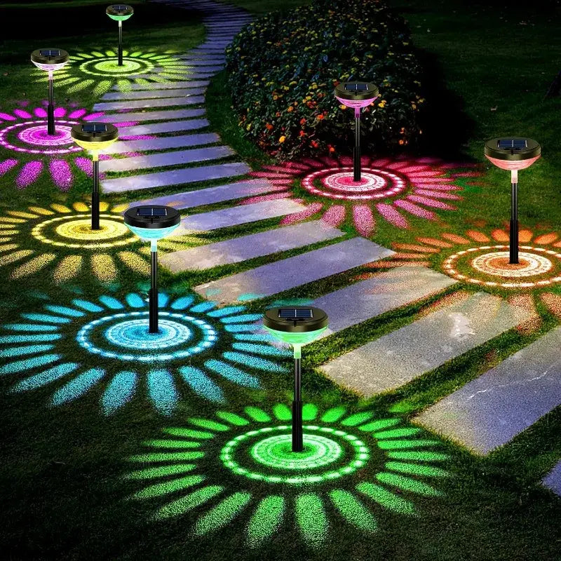 Flower pattern color changing & warm white solar pathway lights garden