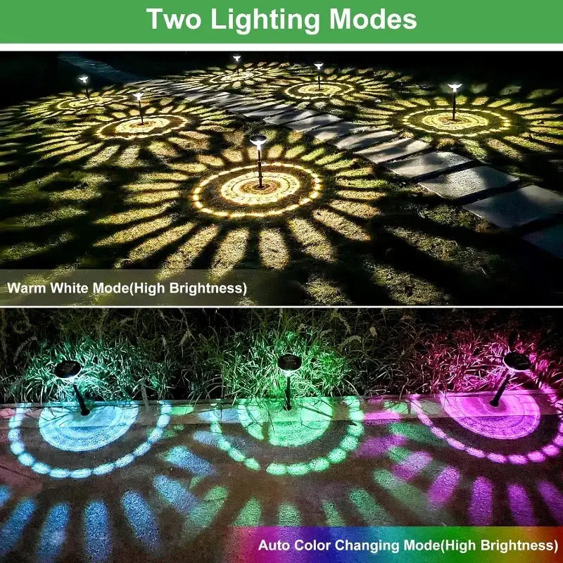 Flower pattern color changing & warm white solar pathway lights garden