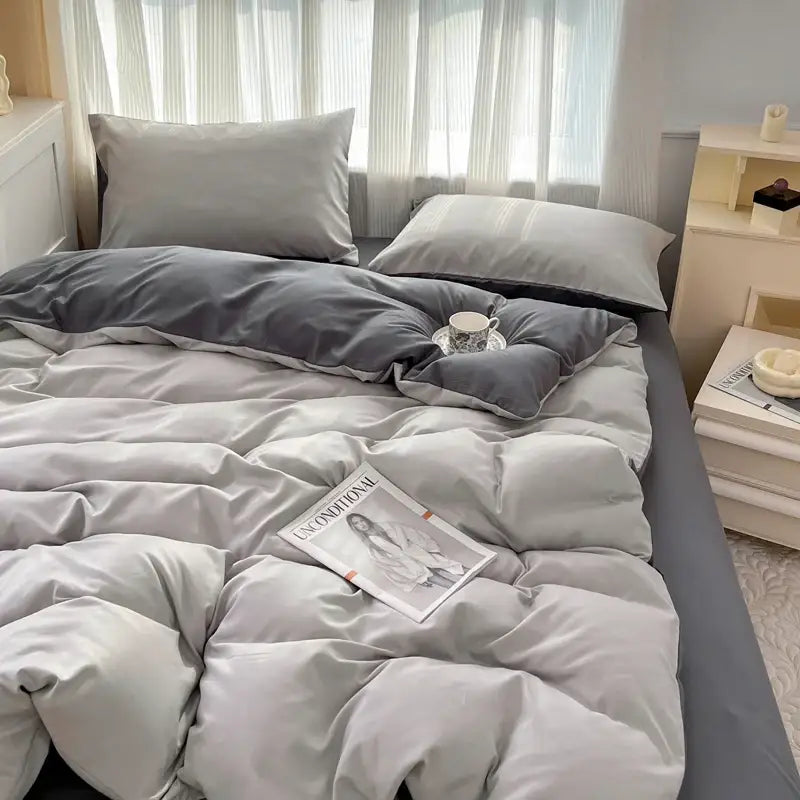 Navy and gray solid color brush fabric duvet cover set bedroom